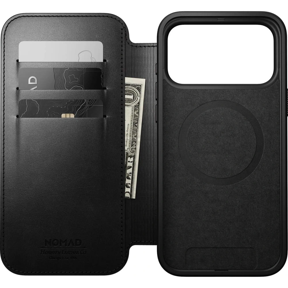 Skórzane etui NOMAD Modern Leather Folio do Apple iPhone 17 Pro Max kompatybilne z MagSafe, skóra Horween (black)