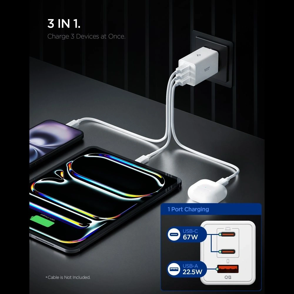 Ładowarka sieciowa Spigen Essential EE673EU 2xUSB-C, USB-A Network Charger 67W White