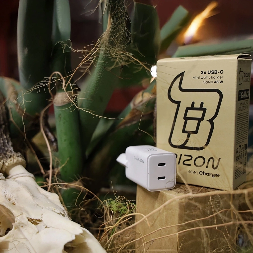 Ładowarka sieciowa Bizon Charger VT-36B 45W 2xUSB-C PD QC 4.0 GAN3 biała