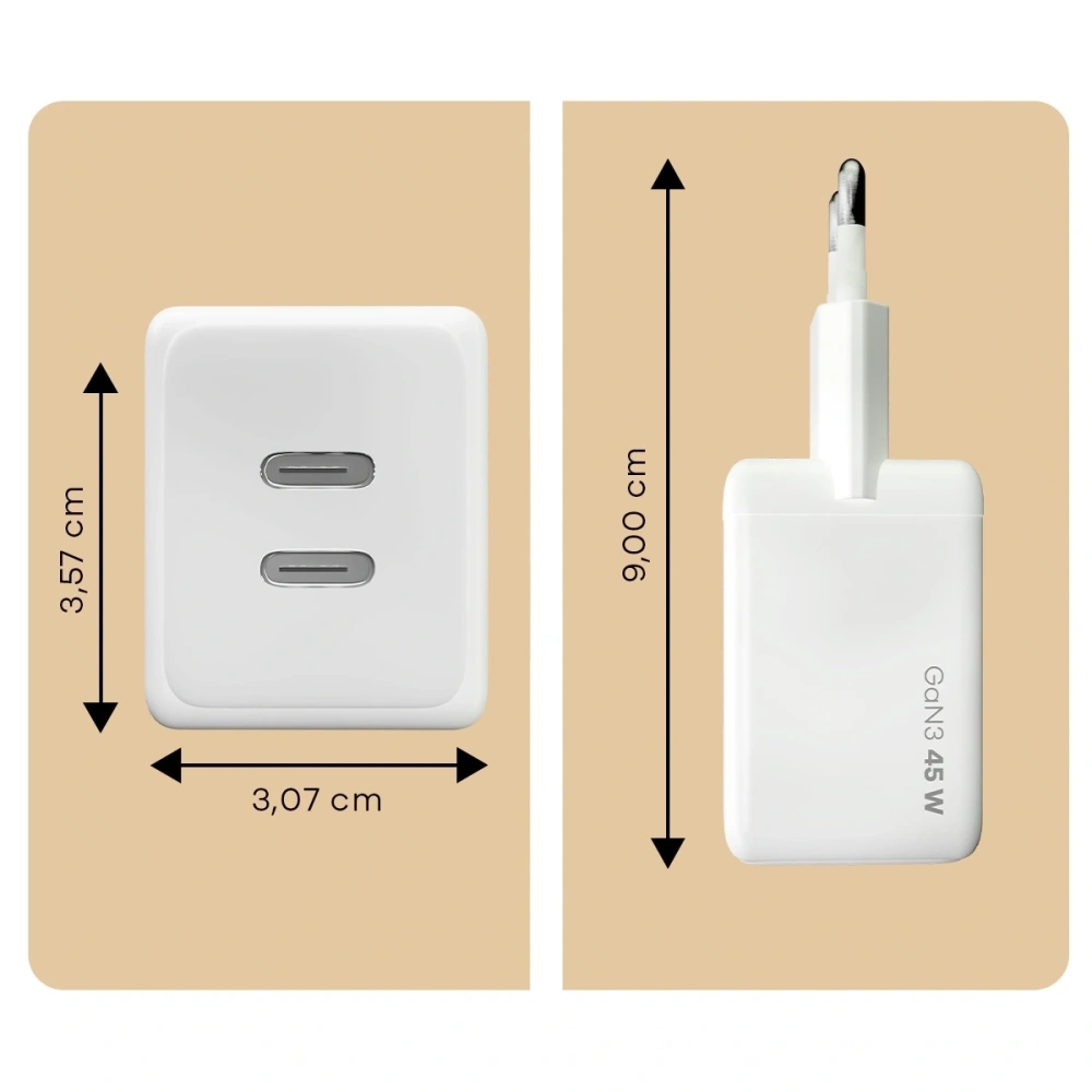 Ładowarka sieciowa Bizon Charger VT-36B 45W 2xUSB-C PD QC 4.0 GAN3 biała