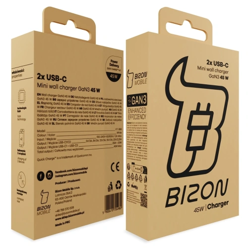 Ładowarka sieciowa Bizon Charger VT-25B 25W USB-C PD, USB-A QC 4.0 GAN3 biała