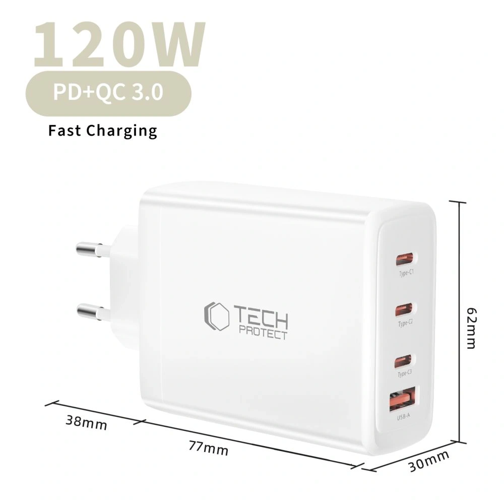 Ładowarka sieciowa Tech-Protect NC120W-GAN 4-port Network Charger PD 120W / QC3.0 White