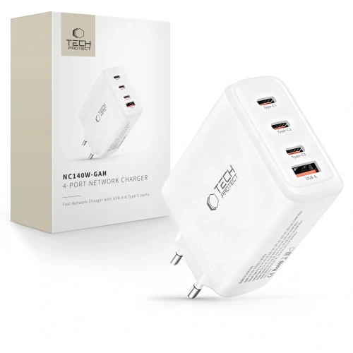Ładowarka sieciowa Tech-Protect NC140W-GAN 4-port Network Charger PD 140W / QC3.0 White