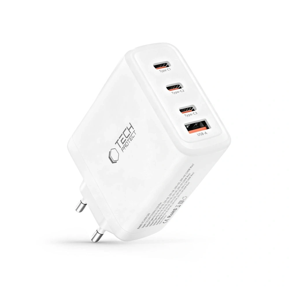 Ładowarka sieciowa Tech-Protect NC140W-GAN 4-port Network Charger PD 140W / QC3.0 White