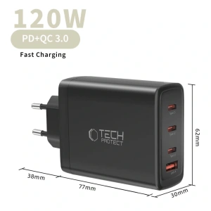 Ładowarka sieciowa Tech-Protect NC120W-GAN 4-port Network Charger PD 120W / QC3.0 Black