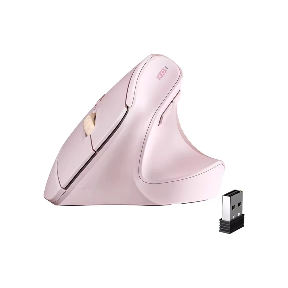 Bezprzewodowa mysz pionowa Ugreen M571 2.4G 4000 DPI 1xAA (różowa)