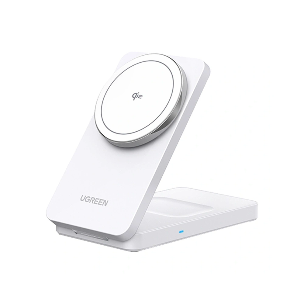 Magnetyczna ładowarka bezprzewodowa 2w1 UGREEN W706 MagSafe 15W (biała)