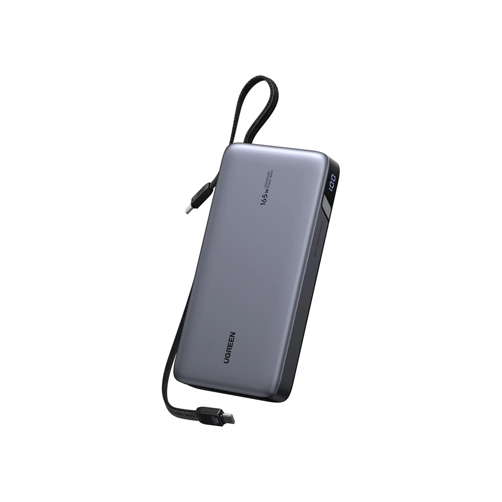 Powerbank 25000mAh Ugreen PB552, 165W, USB-A, USB-C + wbudowany kabel (szary)