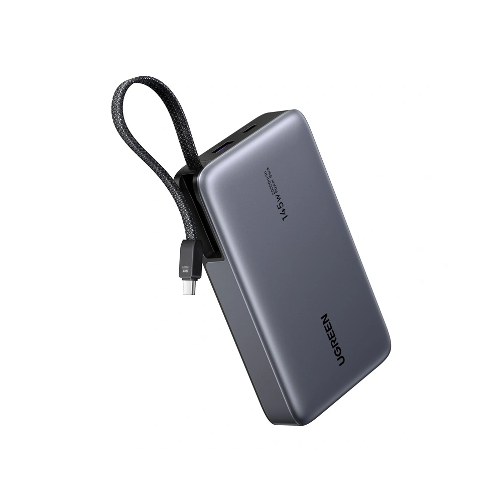 Powerbank 20000mAh Ugreen PB551 145W USB-A, USB-C + wbudowany kabel (szary)