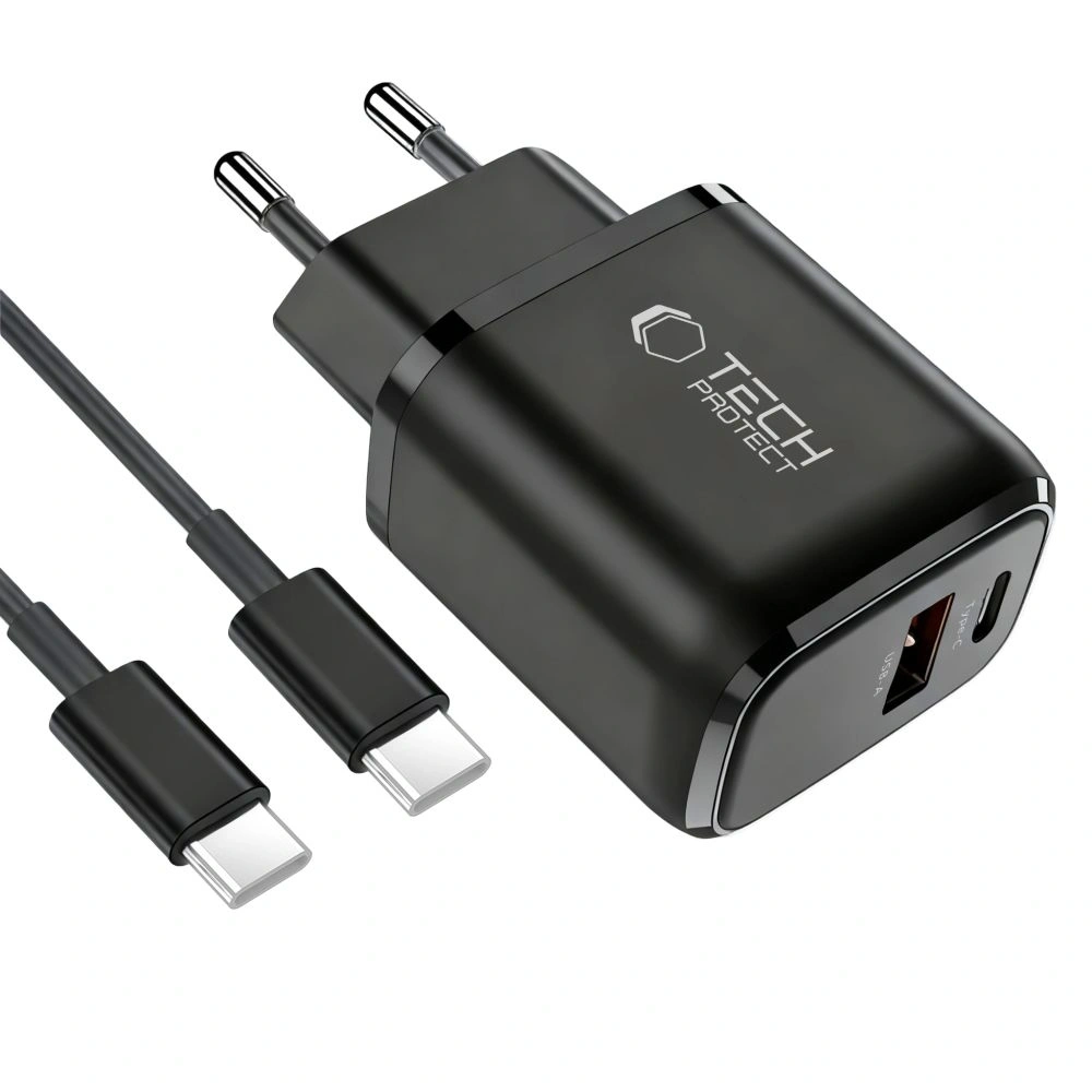 Ładowarka sieciowa Tech-Protect NCA45W-GAN USB-A, USB-C Network Charger PD 45W / QC3.0 + USB-C Cable Black