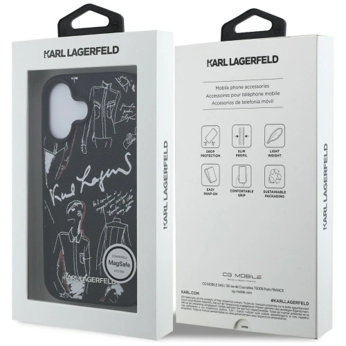 Etui Karl Lagerfeld Grained Pattern & Logo MagSafe do Apple iPhone 16 czarny