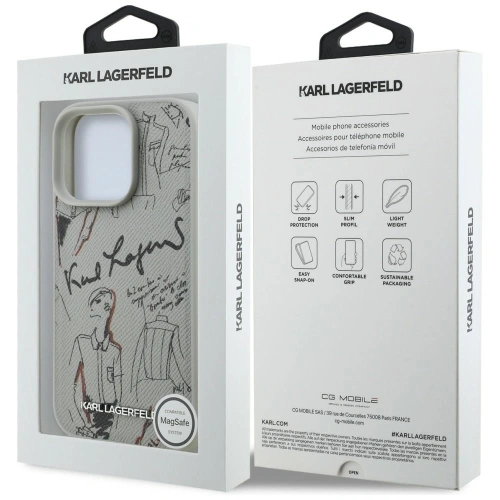 Etui Karl Lagerfeld Grained Pattern & Logo MagSafe do Apple iPhone 16 Pro Max szary