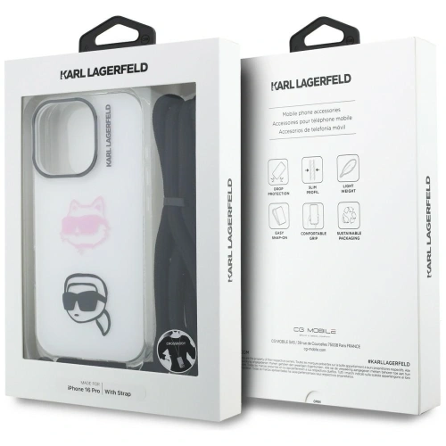 Etui Karl Lagerfeld IML Crossbody Karl&Choupette Head do Apple iPhone 16 Pro biały