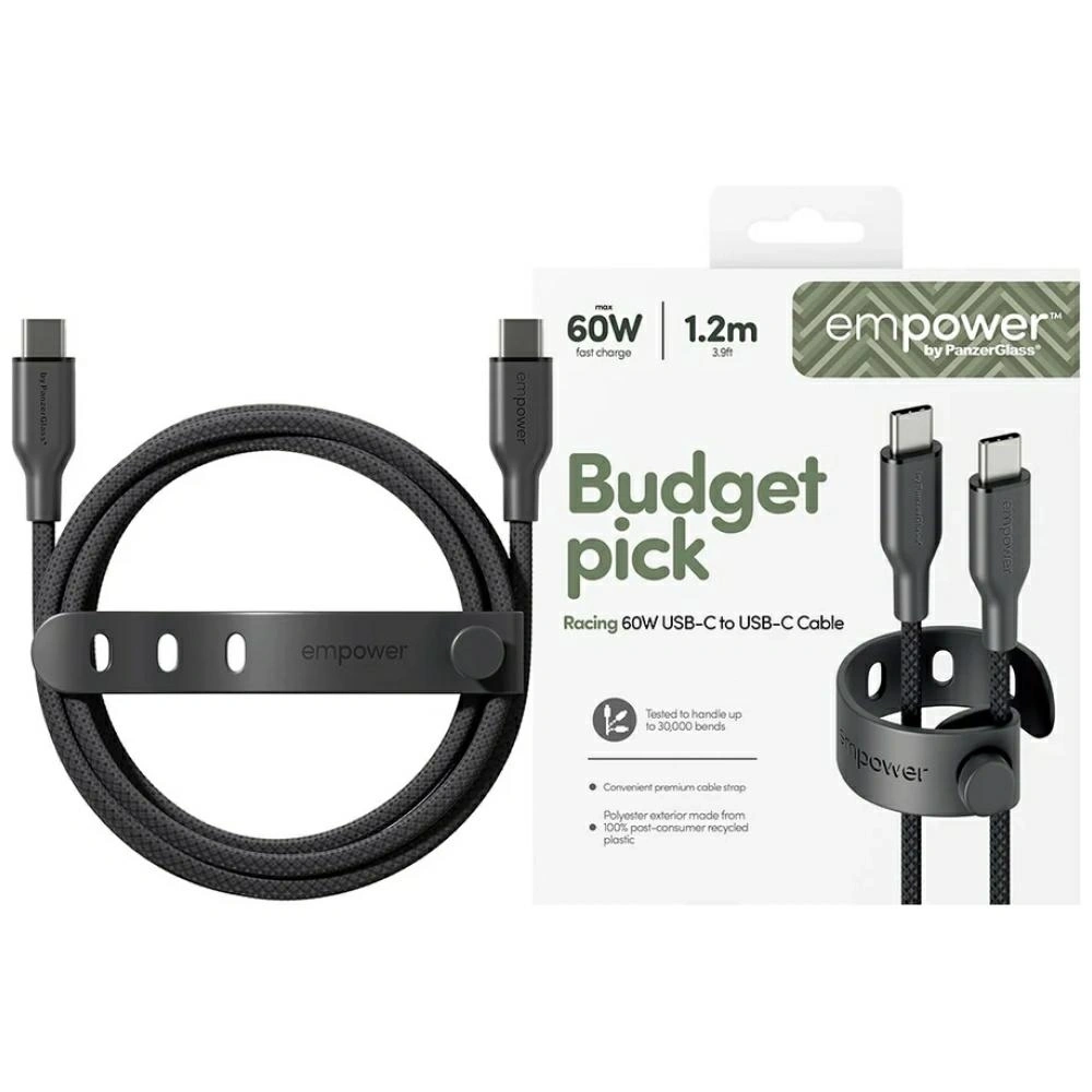 Kabel Empower by PanzerGlass Racing 60W USB-C / USB-C 1.2m czarny