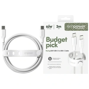 Kabel Empower by PanzerGlass Racing 60W USB-C / USB-C 2m srebrno-biały