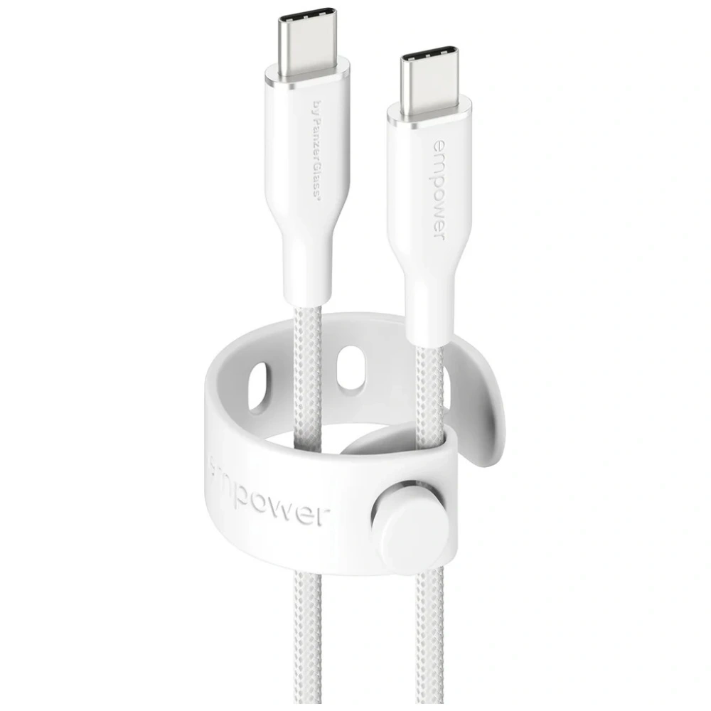 Kabel Empower by PanzerGlass Racing 60W USB-C / USB-C 2m srebrno-biały