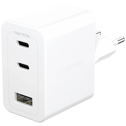 Ładowarka sieciowa Empower by PanzerGlass Turbo 70W 2xUSB-C USB-A srebrno-biały