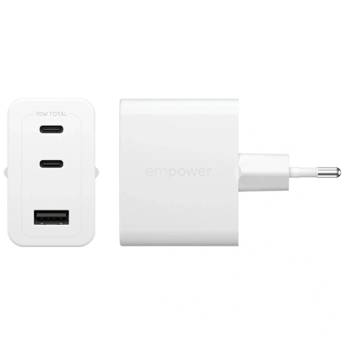 Ładowarka sieciowa Empower by PanzerGlass Turbo 70W 2xUSB-C USB-A srebrno-biały