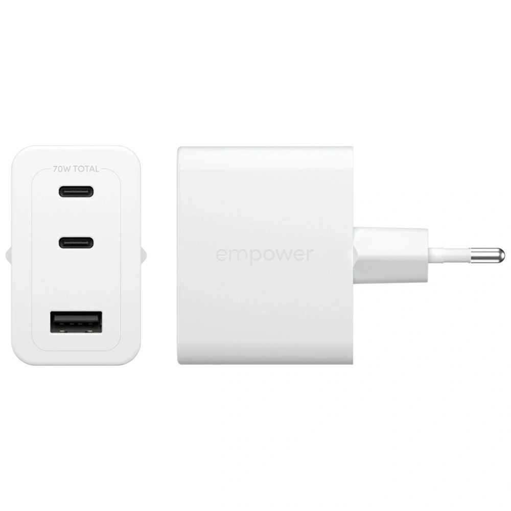 Ładowarka sieciowa Empower by PanzerGlass Turbo 70W 2xUSB-C USB-A srebrno-biały
