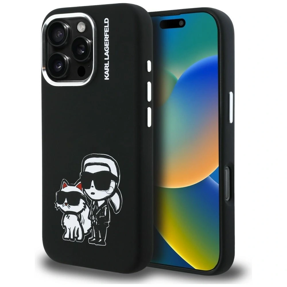 Etui Karl Lagerfeld Silicone Karl&Choupette Sketch MagSafe do Apple iPhone 16 Pro czarny
