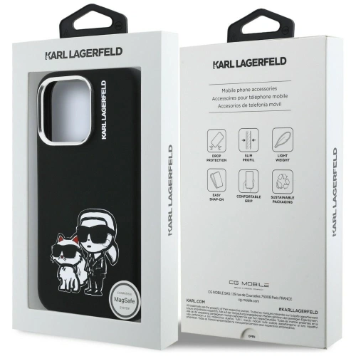 Etui Karl Lagerfeld Silicone Karl&Choupette Sketch MagSafe do Apple iPhone 16 Pro czarny