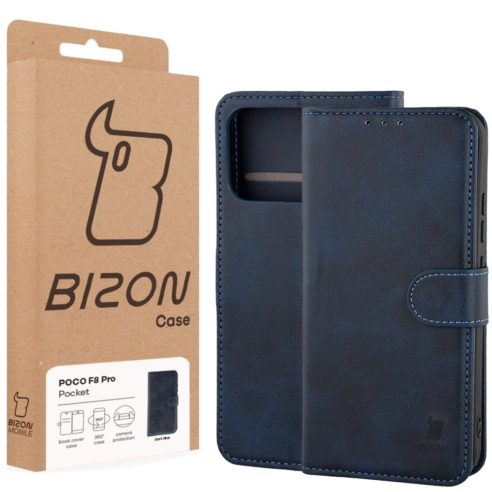 Etui z klapką Bizon Case Pocket do Xiaomi POCO F8 Pro granatowe