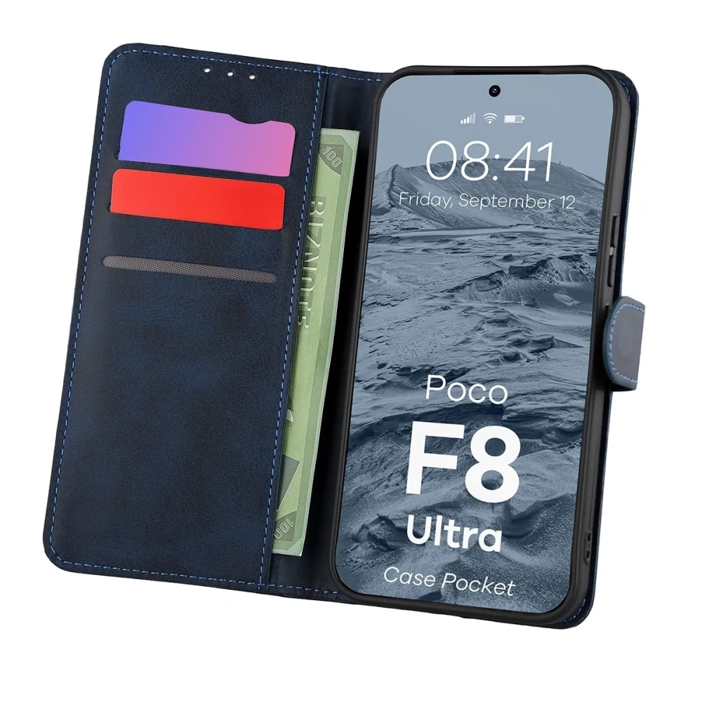 Etui z klapką Bizon Case Pocket do Xiaomi POCO F8 Ultra granatowe