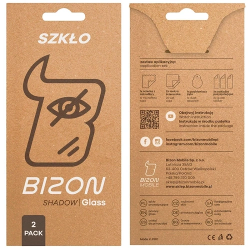 Prywatyzujące szkło hartowane Bizon Glass Edge Shadow Duo do Galaxy S25 FE / S24 FE / A36 5G / A56 5G przyciemniane z czarną ramką [2 PACK]