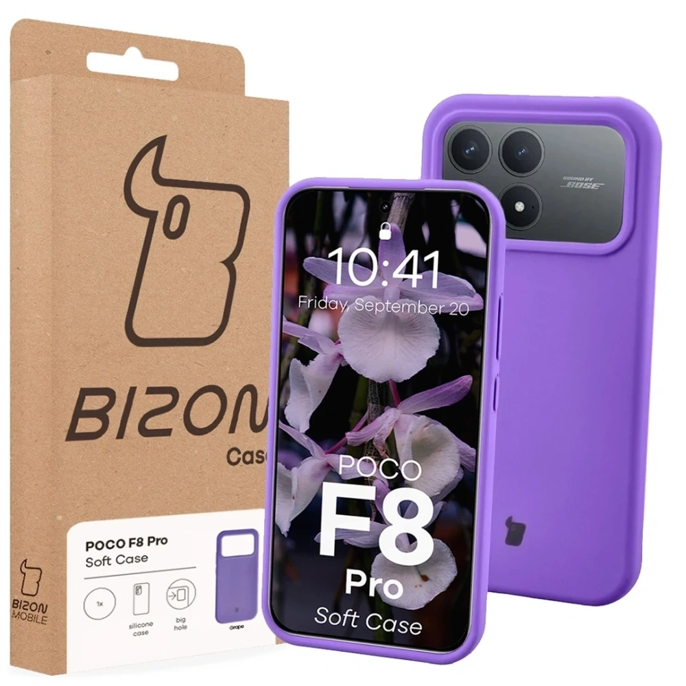 Silikonowe etui Bizon Soft Case do Xiaomi POCO F8 Pro fioletowe
