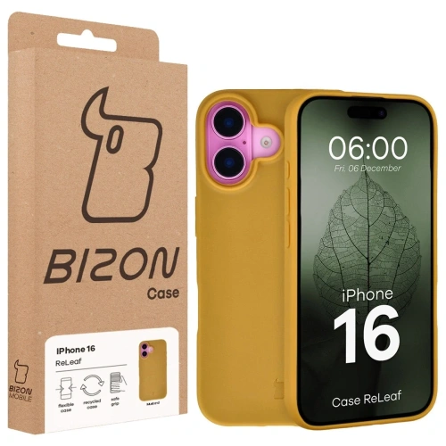 Etui z recyklingu Bizon Case ReLeaf do Apple iPhone 16 ciemnożółte