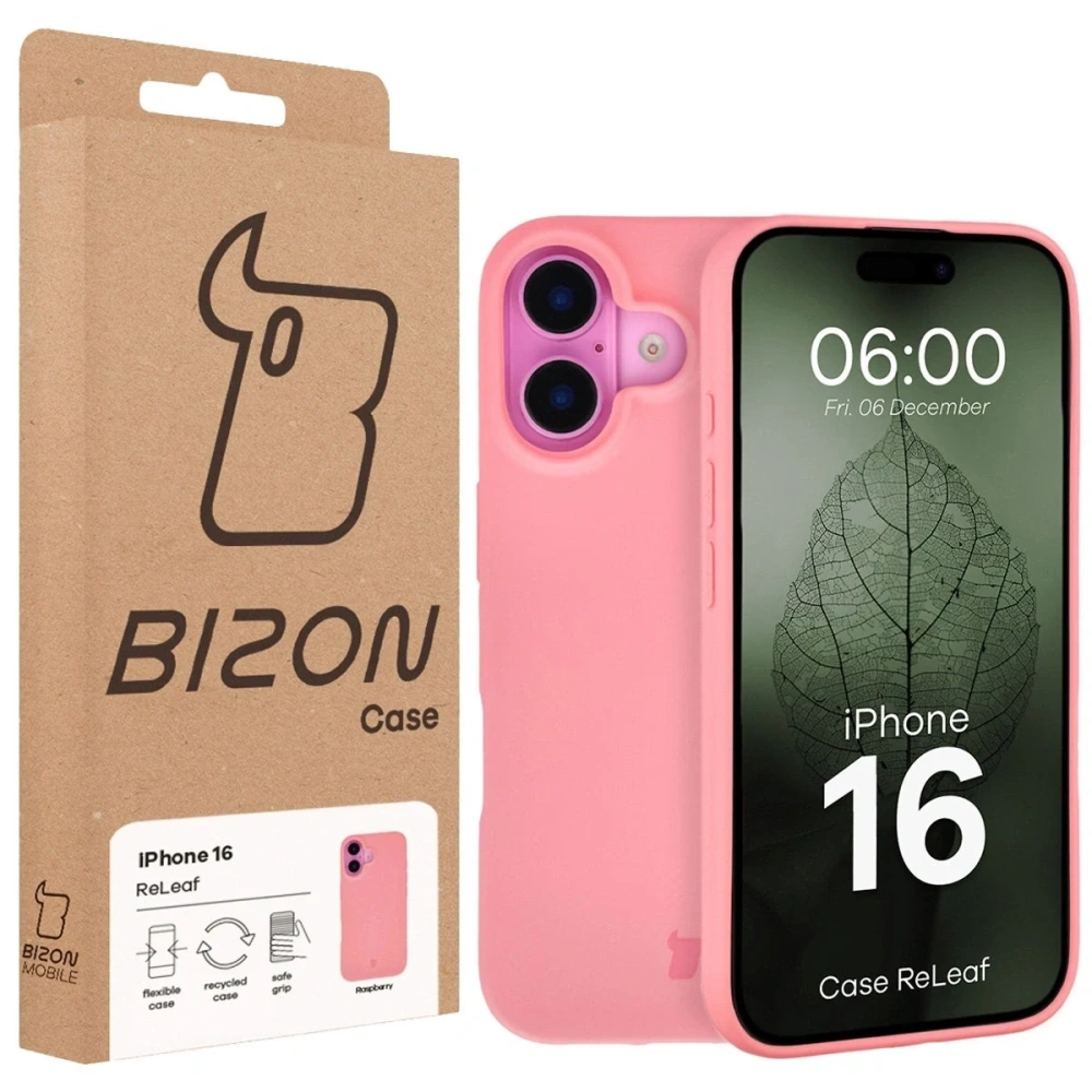 Etui z recyklingu Bizon Case ReLeaf do Apple iPhone 16 różowe