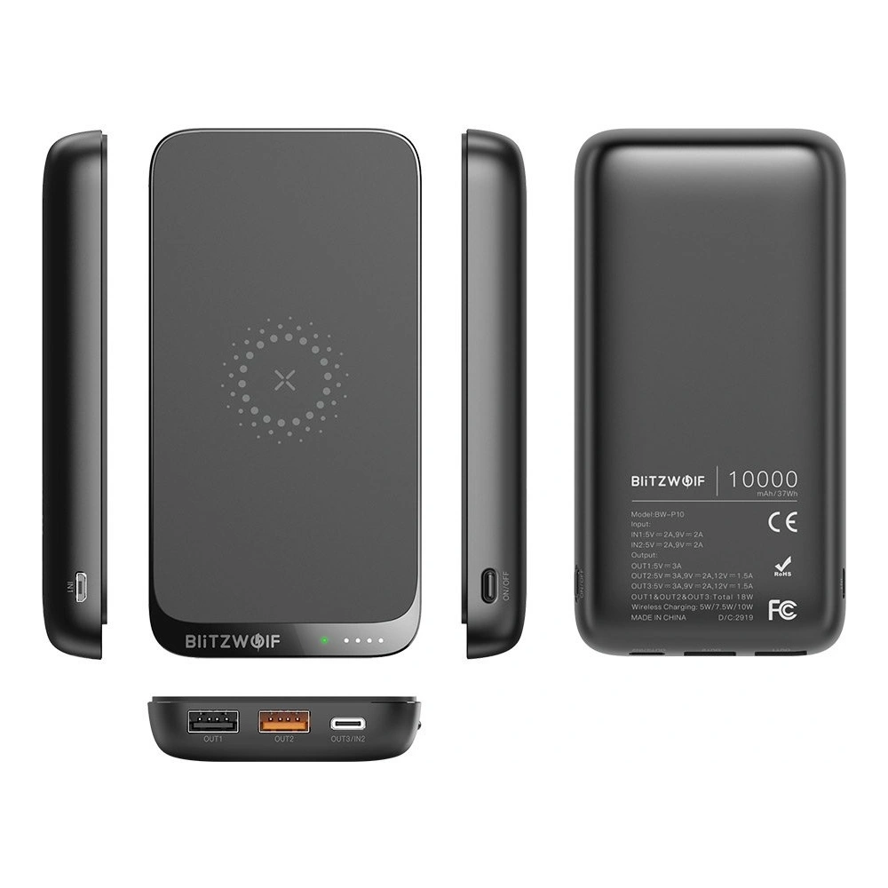 Powerbank BlitzWolf BW-P10 , 10000mAh, QC 3.0, PD, 3A, 18W (czarny)