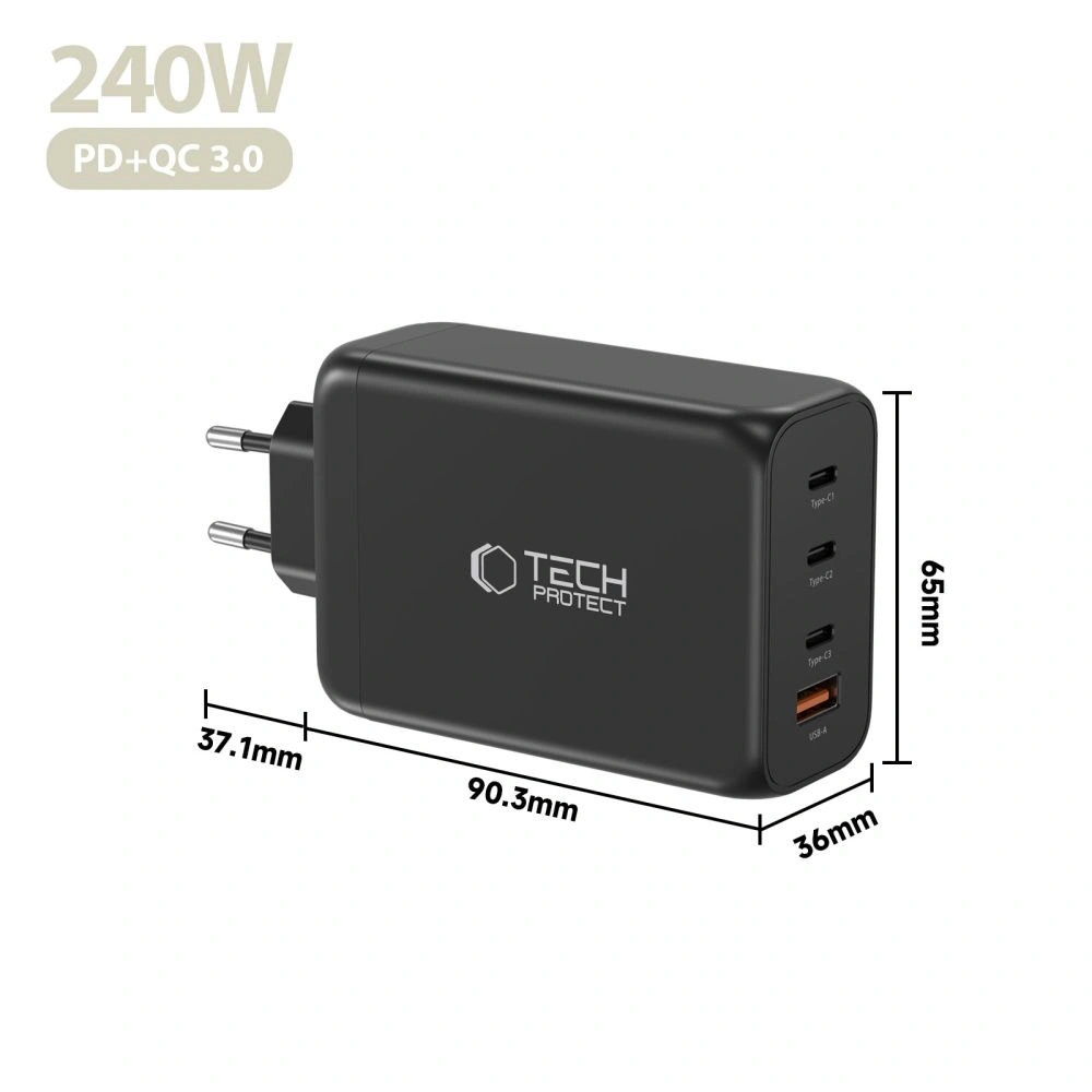 Ładowarka sieciowa Tech-Protect NC240W-GAN 4-port Network Charger PD 240W / QC3.0 Black