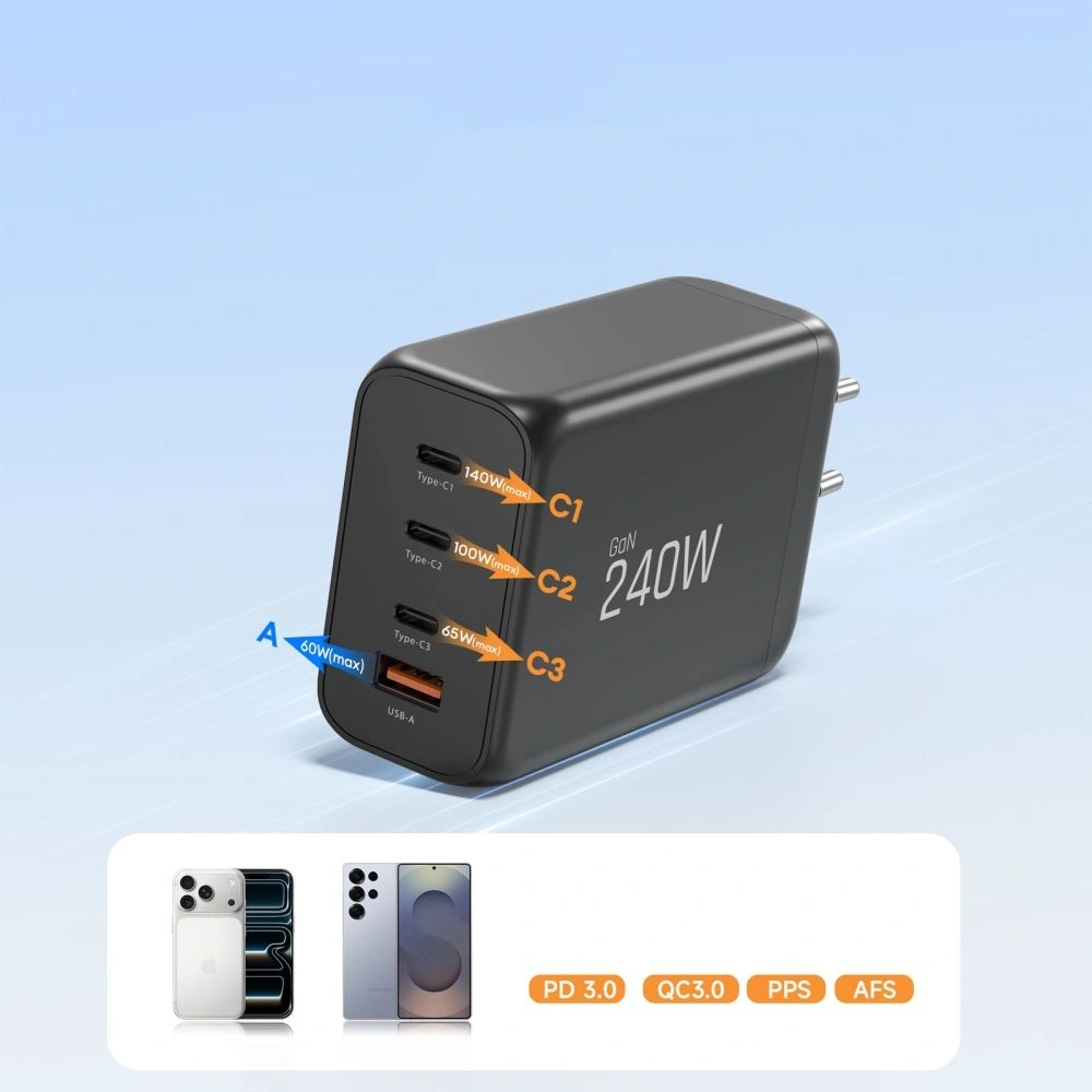 Ładowarka sieciowa Tech-Protect NC240W-GAN 4-port Network Charger PD 240W / QC3.0 Black