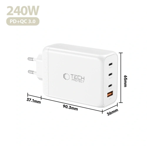 Ładowarka sieciowa Tech-Protect NC240W-GAN 4-port Network Charger PD 240W / QC3.0 White