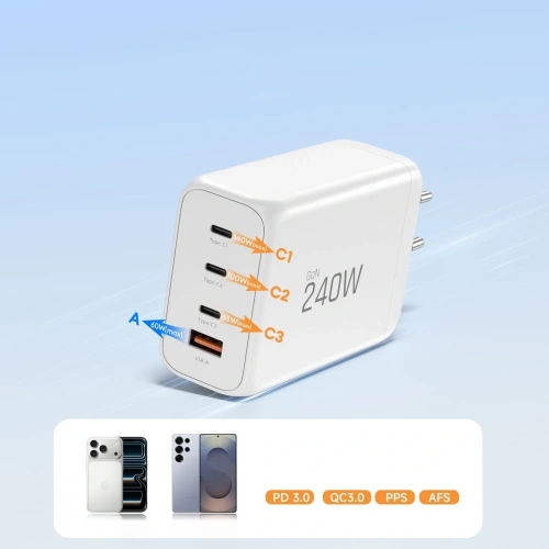 Ładowarka sieciowa Tech-Protect NC240W-GAN 4-port Network Charger PD 240W / QC3.0 White