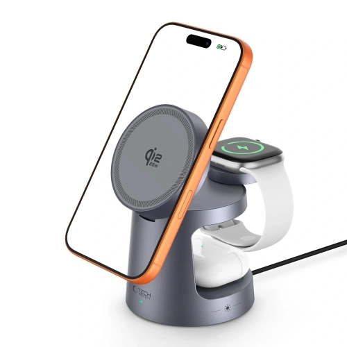 Ładowarka indukcyjna Tech-Protect QI2.2-25W-A48 3in1 Magnetic MagSafe Wireless Charger Dark Grey