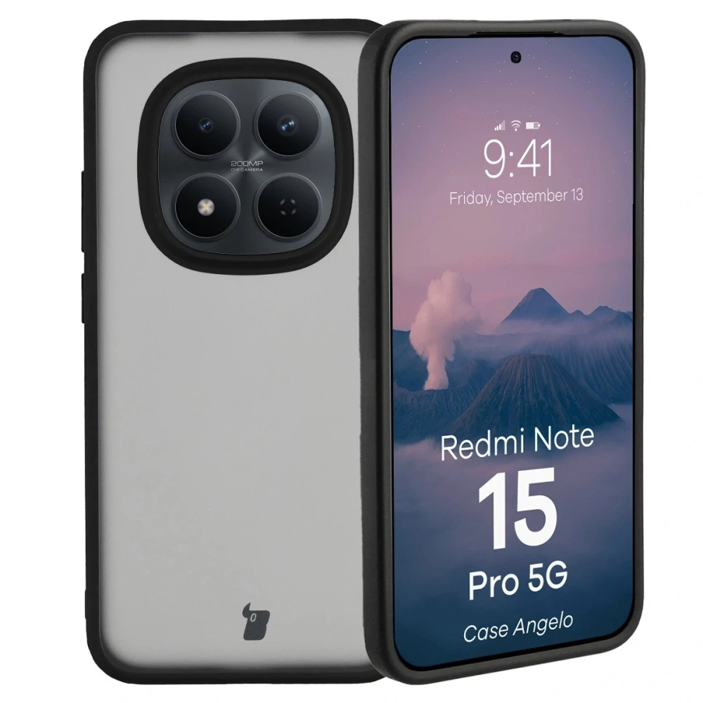 Etui Bizon Case Angelo do Xiaomi Redmi Note 15 Pro 5G przydymione z czarną ramką