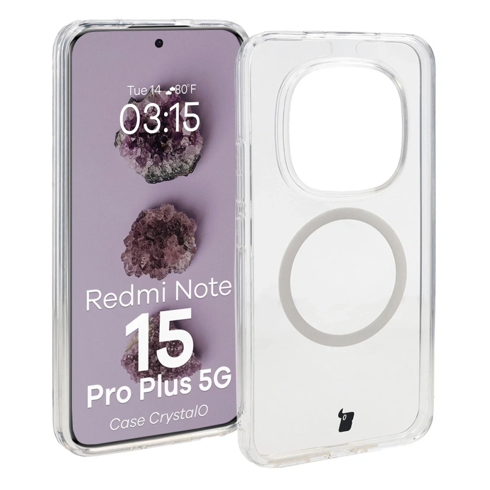 Etui z pierścieniem magnetycznym Bizon Case CrystalO do Xiaomi Redmi Note 15 Pro+ Plus 5G przezroczyste
