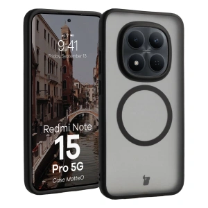 Etui z pierścieniem magnetycznym Bizon Case MatteO do Xiaomi Redmi Note 15 Pro 5G przydymione-czarne