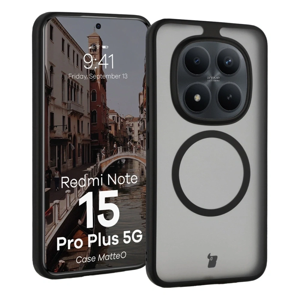 Etui z pierścieniem magnetycznym Bizon Case MatteO do Xiaomi Redmi Note 15 Pro+ Plus 5G przydymione-czarne