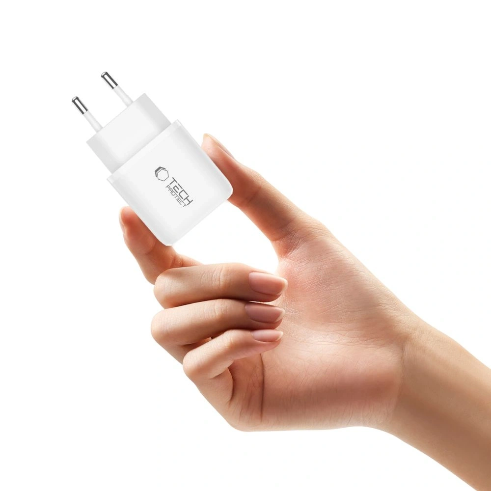 Ładowarka sieciowa Tech-Protect NCA45W-GAN USB-A, USB-C Network Charger PD 45W / QC3.0 + USB-C Cable White