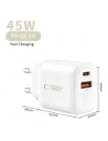 Ładowarka sieciowa Tech-Protect NCA45W-GAN USB-A, USB-C Network Charger PD 45W / QC3.0 + USB-C Cable White