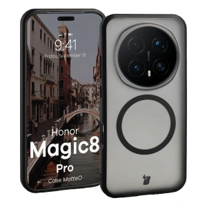 Etui z pierścieniem magnetycznym Bizon Case MatteO do Honor Magic8 Pro przydymione-czarne
