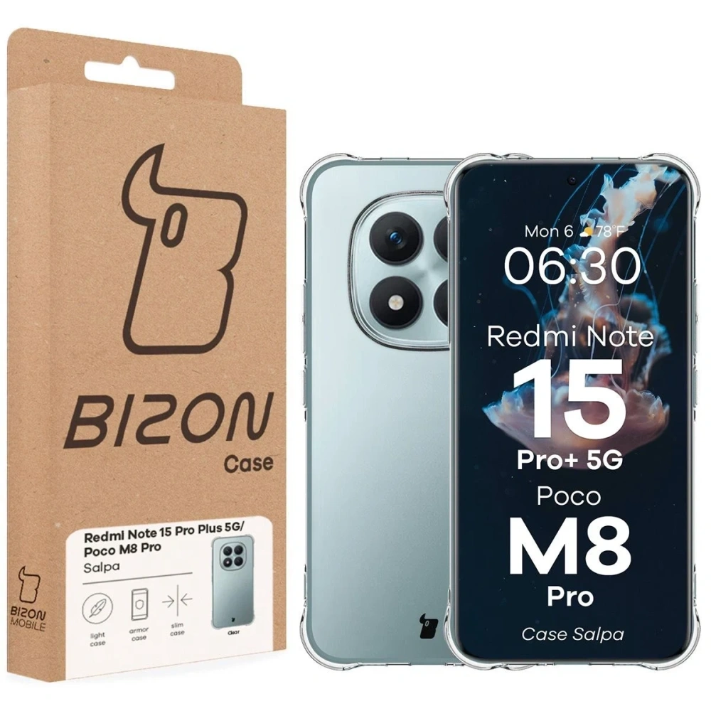 Elastyczne etui Bizon Case Salpa do Xiaomi Redmi Note 15 Pro+ Plus 5G / POCO M8 Pro 5G przezroczyste