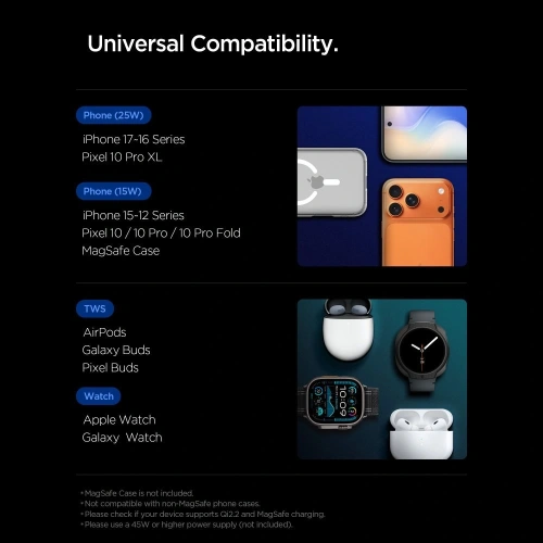 Ładowarka bezprzewodowa Spigen EF323MQ Essential 3in1 Magnetic MagSafe Wireless Charger 25W Qi2.2 Black