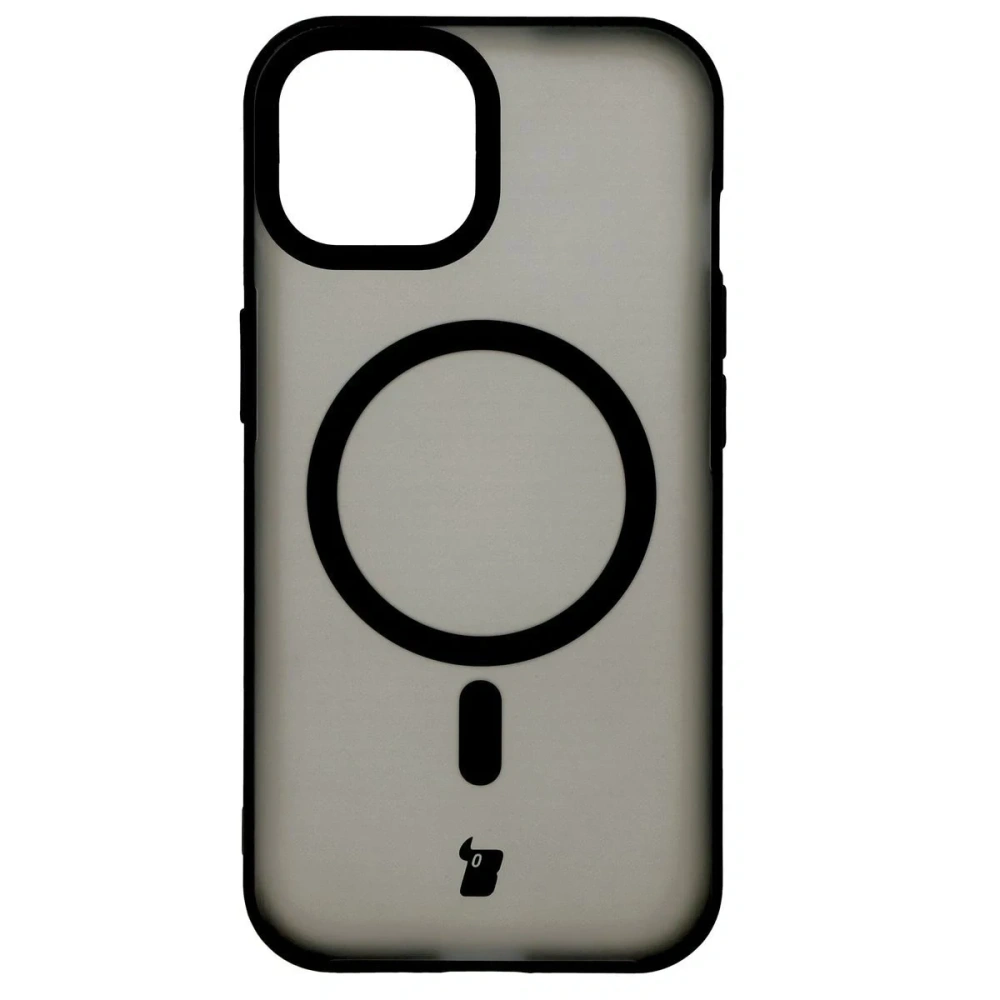 Etui z pierścieniem magnetycznym + szkło hartowane Bizon MatteO Pack do Apple iPhone 15 przydymione-czarne