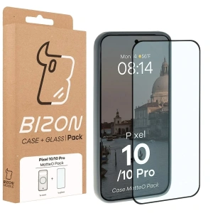 Etui z pierścieniem magnetycznym + szkło hartowane Bizon MatteO Pack do Google Pixel 10 / 10 Pro przydymione-szare