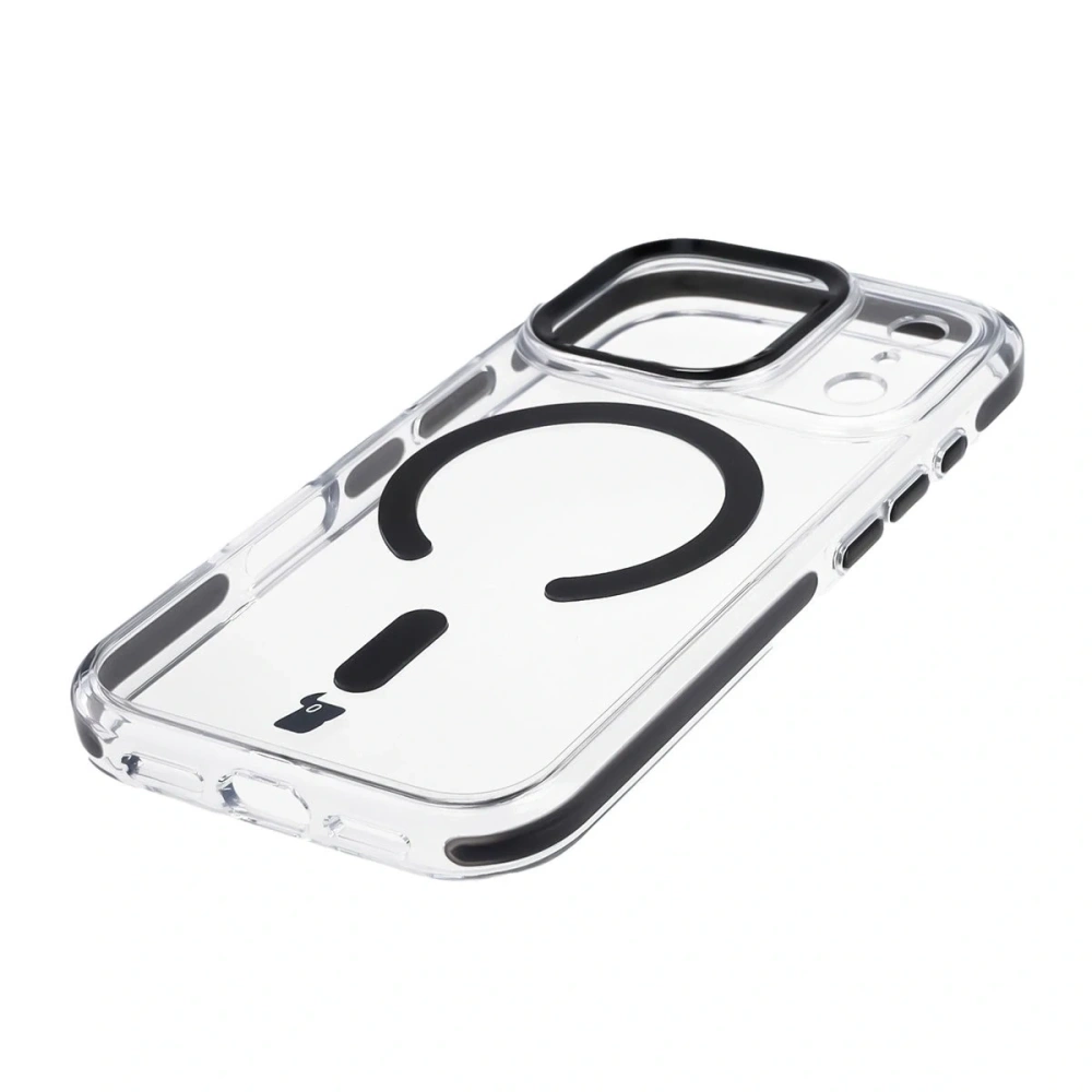 Etui z pierścieniem magnetycznym Bizon Case Marco do Apple iPhone 17 Pro przezroczyste z czarną ramką