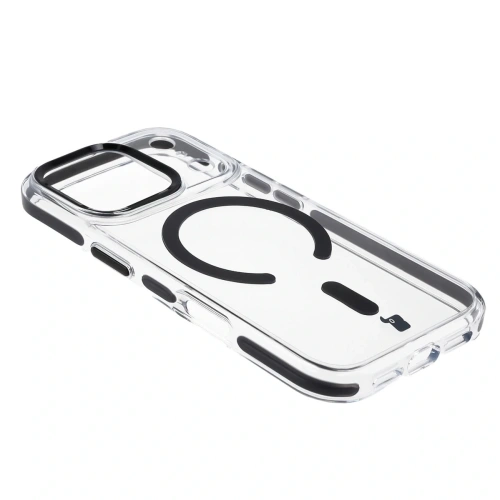 Etui z pierścieniem magnetycznym Bizon Case Marco do Apple iPhone 17 Pro przezroczyste z czarną ramką